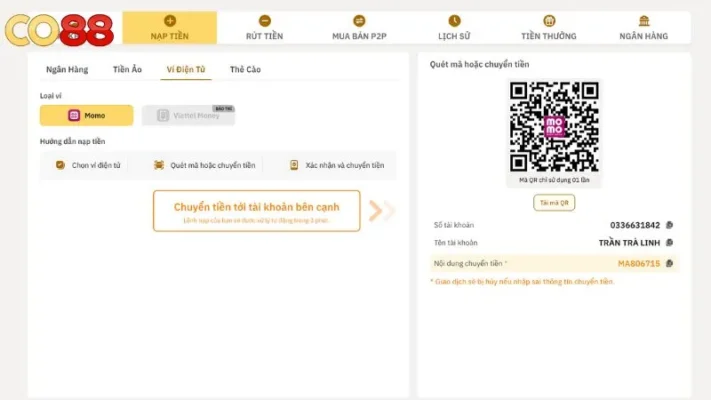 Hướng Dẫn Chi Tiết - Nạp Tiền CO88 An Toàn, Nhanh Chóng Và Hiệu Quả Để Trải Nghiệm Đỉnh Cao 3 Nạp Tiền CO88 Bằng Ví Điện Tử