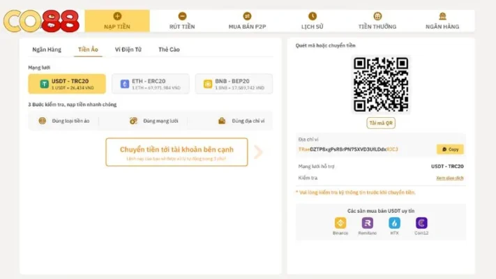 Hướng Dẫn Chi Tiết - Nạp Tiền CO88 An Toàn, Nhanh Chóng Và Hiệu Quả Để Trải Nghiệm Đỉnh Cao 2 Nạp Tiền CO88 Qua Ví Tiền Ảo - Tiện lợi, Nhanh chóng, Tiềm Năng